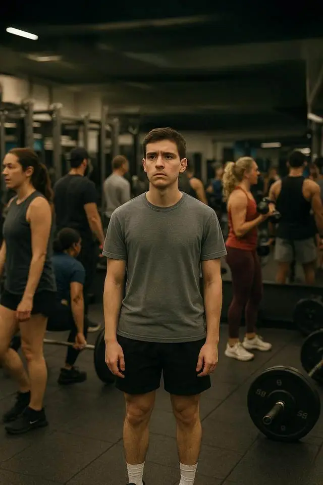 Demotivated gym member sitting alone on the gym floor